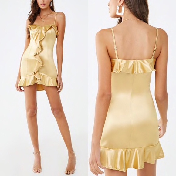 BETTER BE⚡️Light Gold Ruffle Satin Party Dress_S - Picture 1 of 8